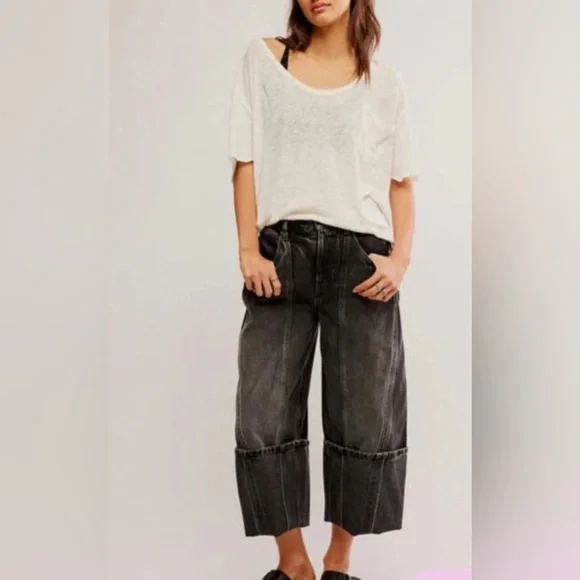 NWT Free People, We The Free Olsen Cuffed Crop Barrel Jeans, Multiple Sizes - Picture 3 of 11